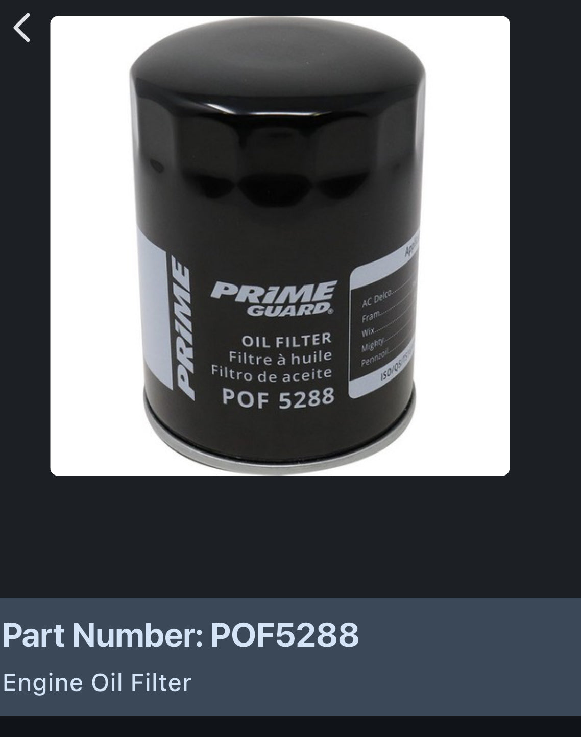 Primeguard oil filter POF 5288