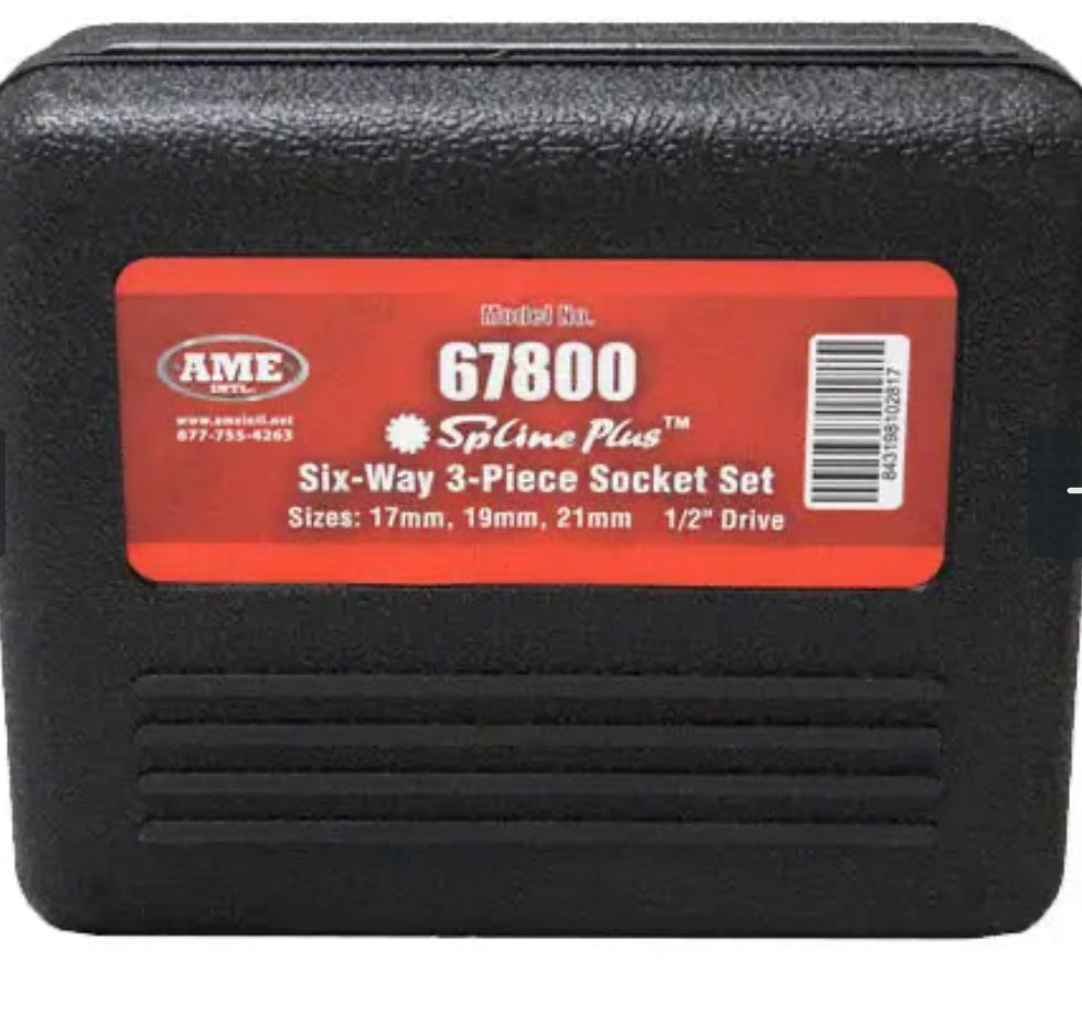 AME INTL 3 Piece SplinePlus Socket Set, 17mm, 19mm, 21mm,Blue, Red, Green,67800