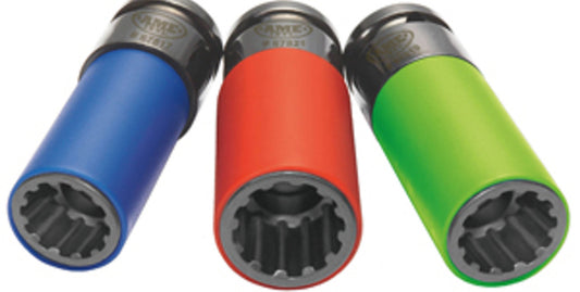 AME INTL 3 Piece SplinePlus Socket Set, 17mm, 19mm, 21mm,Blue, Red, Green,67800