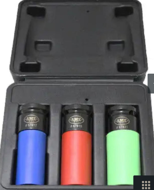 AME INTL 3 Piece SplinePlus Socket Set, 17mm, 19mm, 21mm,Blue, Red, Green,67800