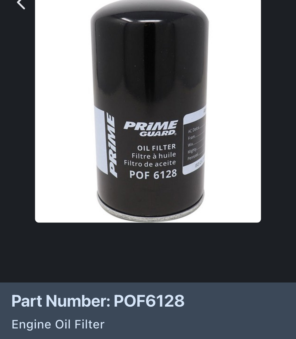 Primeguard oil filter POF6128