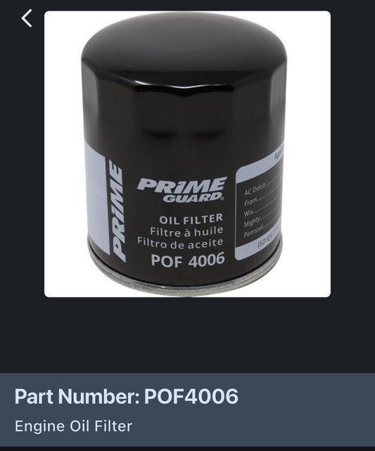 Primeguard oil filter POF 4006