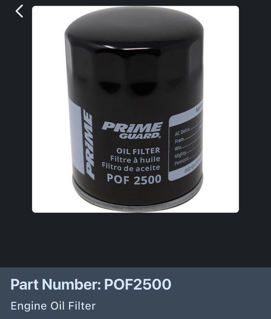 Primeguard oil filter POF 2500