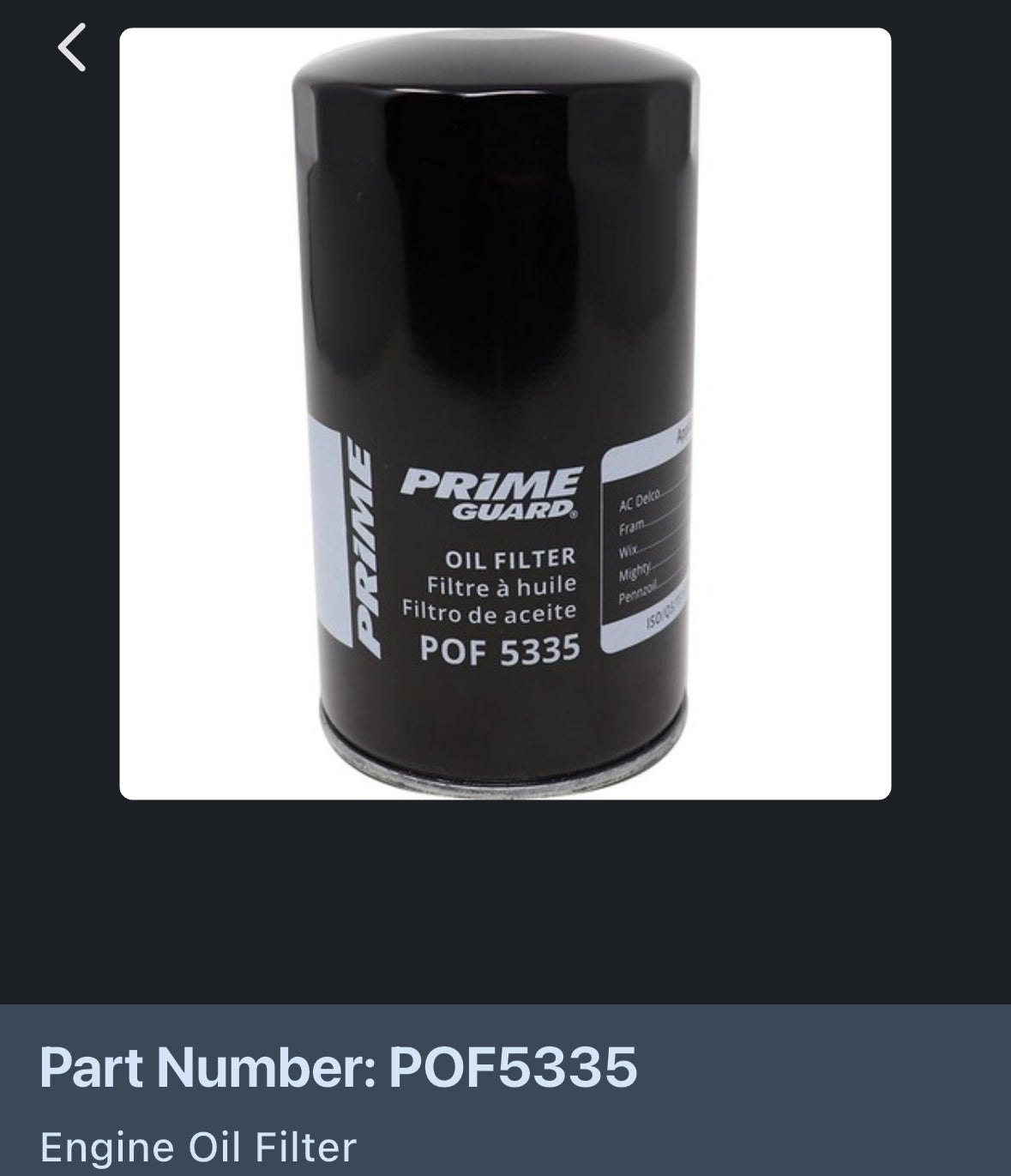 Primeguard oil filter POF 5335