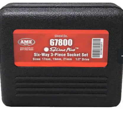 AME INTL 3 Piece SplinePlus Socket Set, 17mm, 19mm, 21mm,Blue, Red, Green,67800