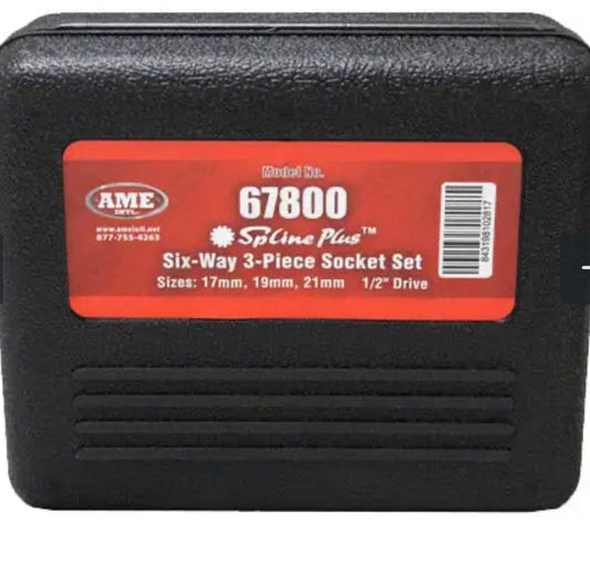 AME INTL 3 Piece SplinePlus Socket Set, 17mm, 19mm, 21mm,Blue, Red, Green,67800