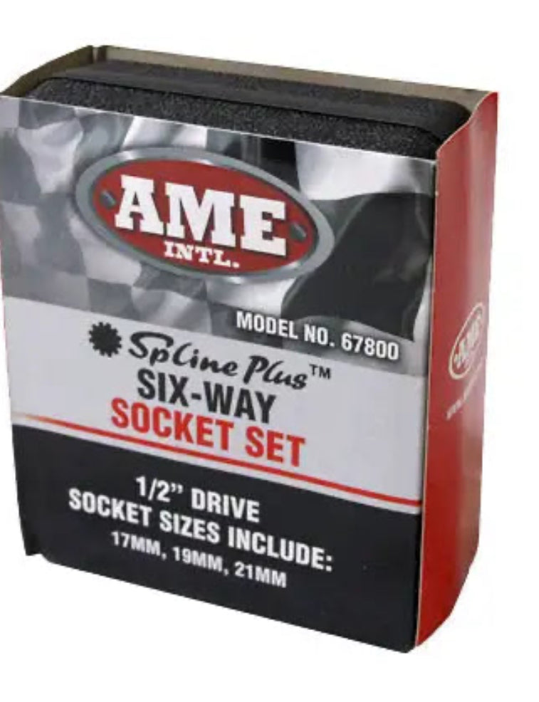 AME INTL 3 Piece SplinePlus Socket Set, 17mm, 19mm, 21mm,Blue, Red, Green,67800