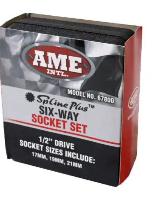 AME INTL 3 Piece SplinePlus Socket Set, 17mm, 19mm, 21mm,Blue, Red, Green,67800