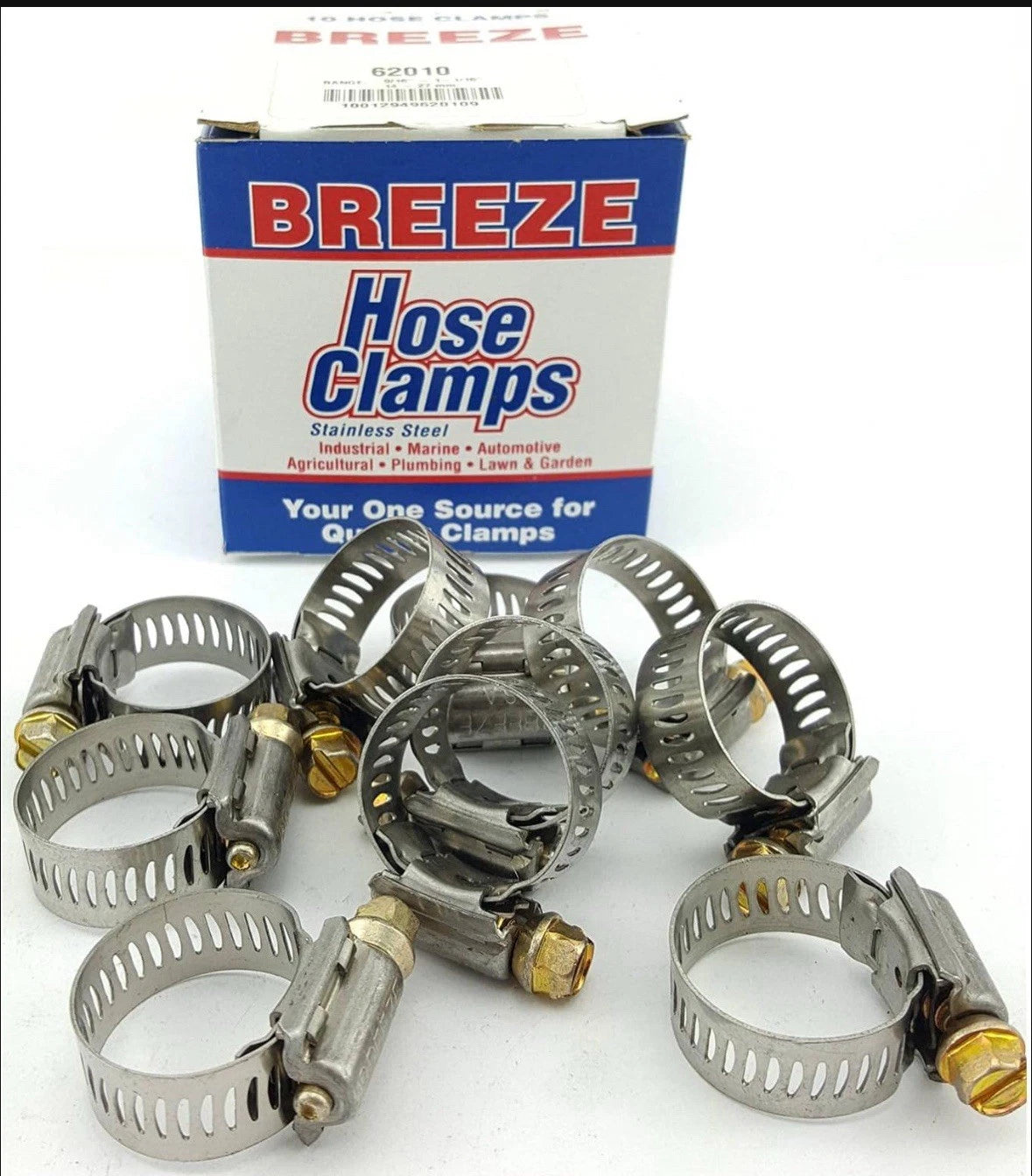 62010 Breeze Stainless Steel Hose Clamps, 9/16”-1 1/16”, 14-27mm